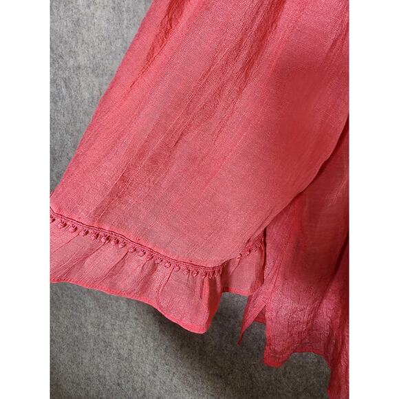 ZAC AND RACHEL Coral Square Lace Neck 3/4 Bell Sleeve Boho Top Large - Picture 4 of 8